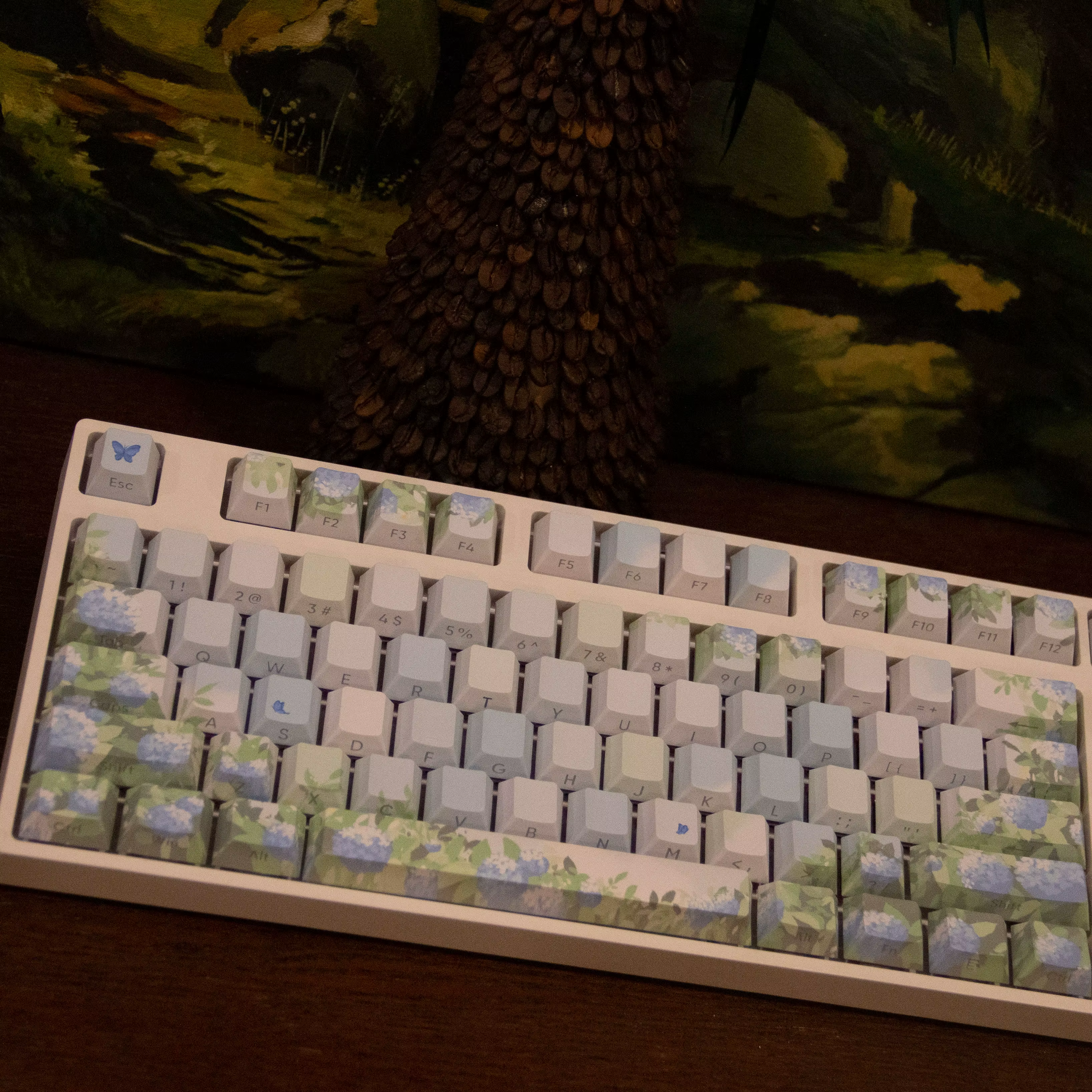 Capuchons de touches KR pour clavier MX, hortensia d'été sans fin, sans gravure latérale, plante et 
