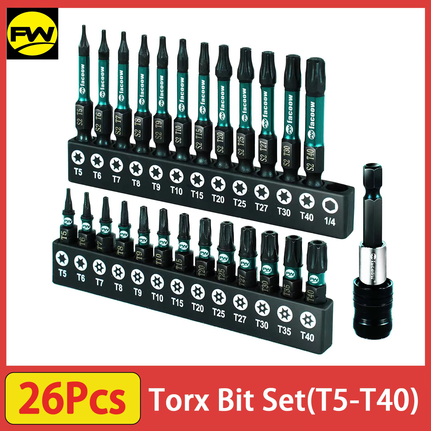 Jeu d'embouts Torx 26 pièces (T5-T40) avec embouts magnétiques, jeu d'embouts dynamométrique à impac