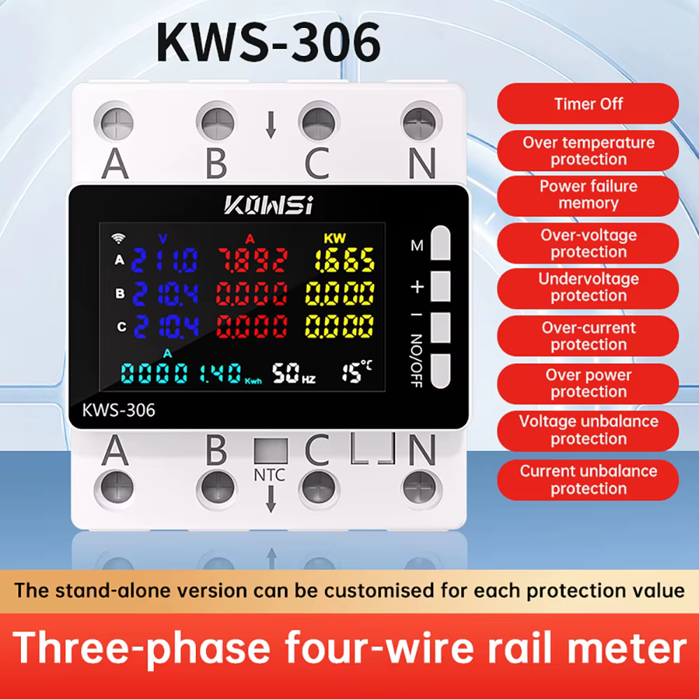Compteur d'énergie WIFI, moniteur AC AC 85-290V 80A, 3 phases, Rail à 4 fils, protection contre les 