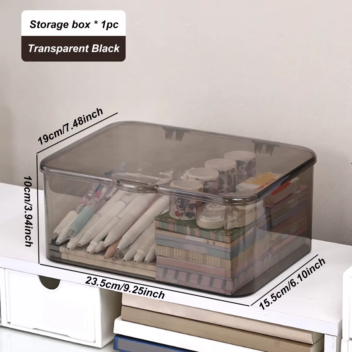 Boîte de rangement en plastique, boîte de rangement couverte, conteneur de rangement de bureau rabat