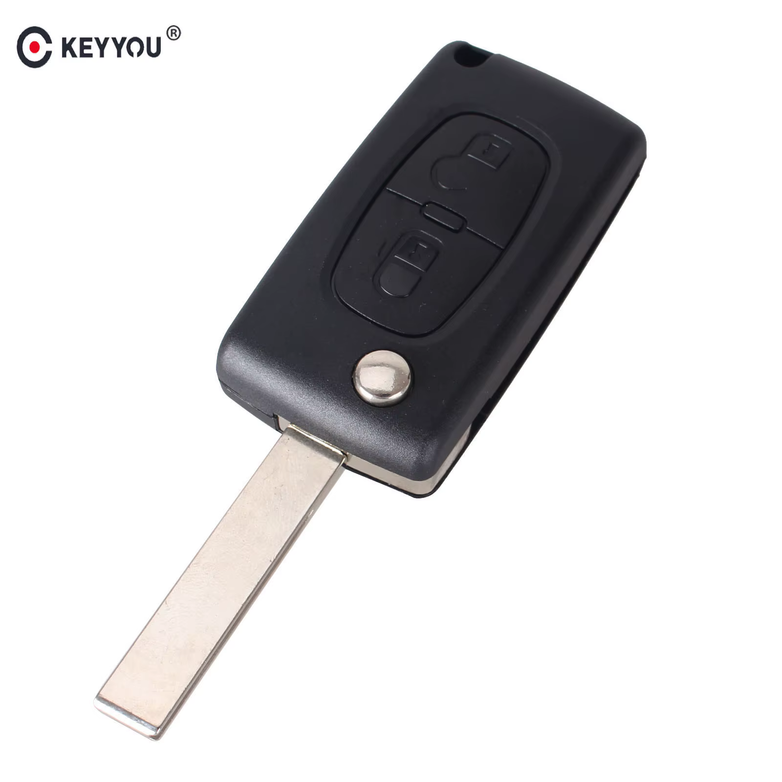 KEYYOU – clé télécommande à 2 boutons, pour PEUGEOT 307 308 107 207 407 408, avec rainure CE0523