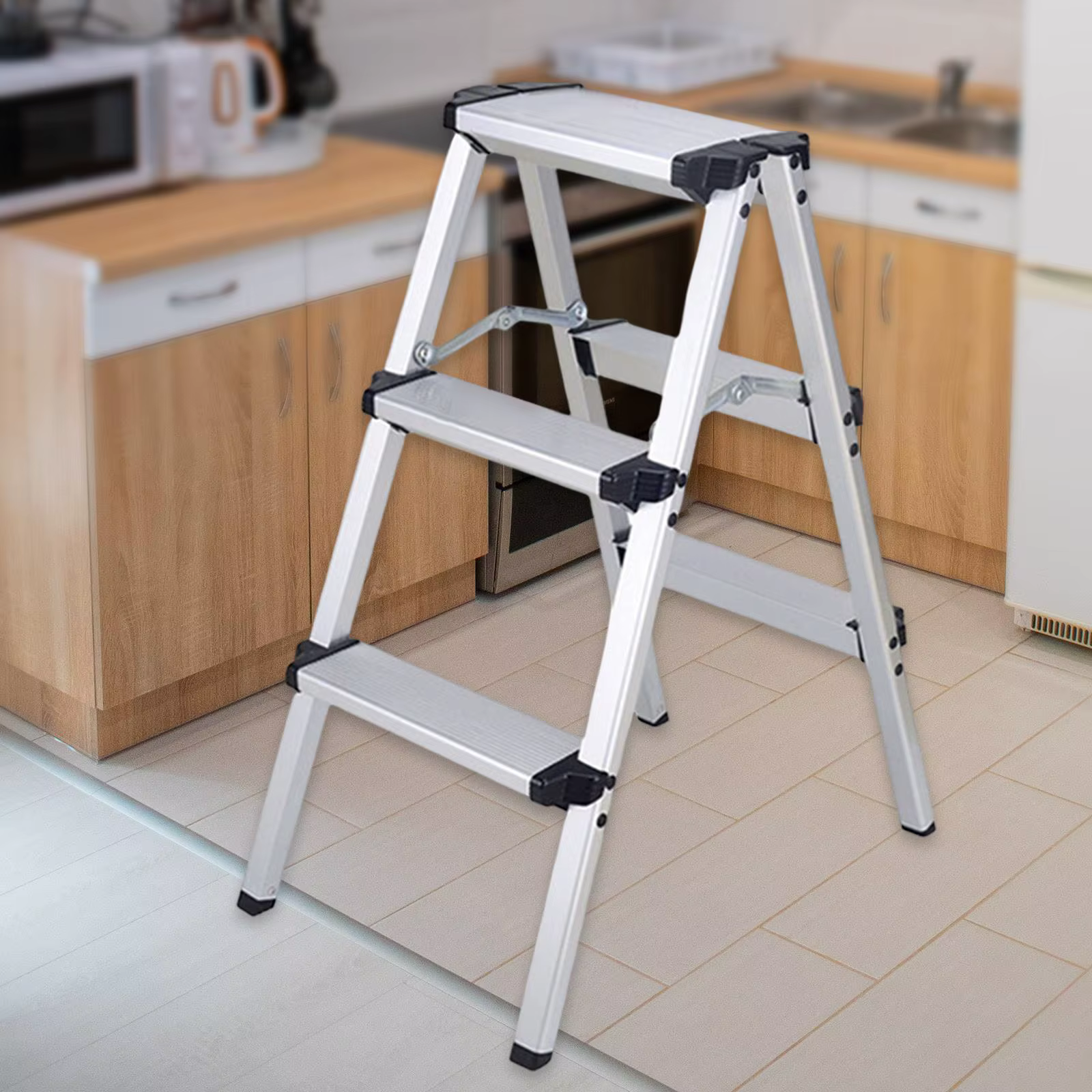 Tabouret à 3 marches, échelles à chevrons, étagère de rangement, échelles pliantes en alliage d'alum