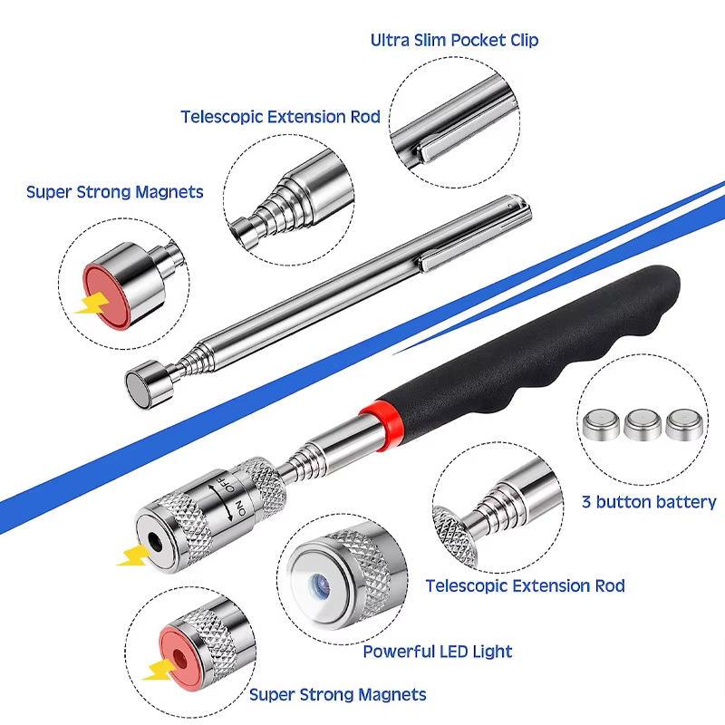 Mini outils de ramassage magnétiques télescopiques, poignée portable réglable, stylo extensible à lo