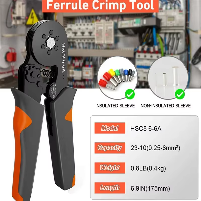 Kit d'outils de sertissage de virole à cliquet auto-ajustable Hexagonal 23-10AWG 0.25-6 mm2 Kit de s