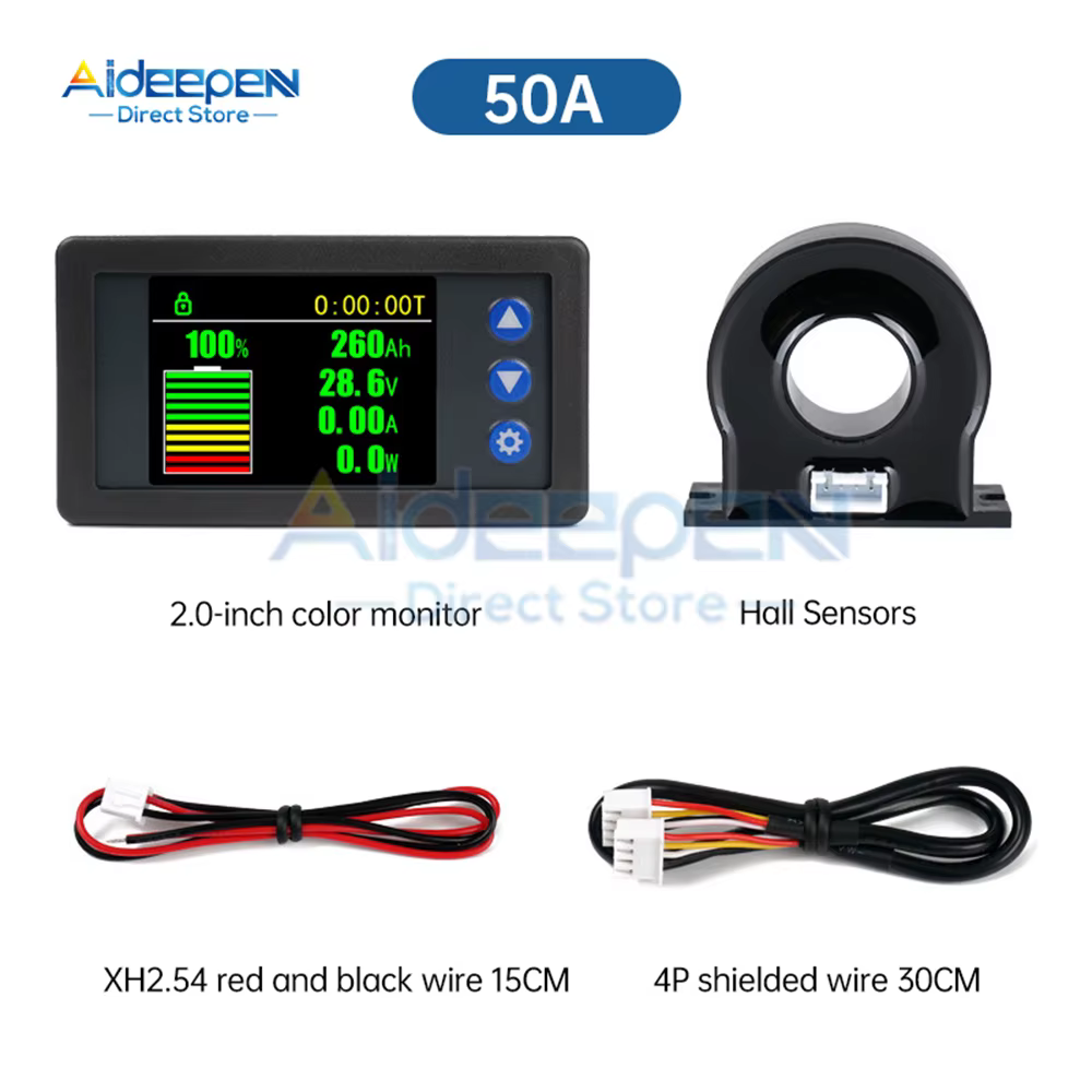 Moniteur de capacité de batterie 10V-100V avec capteur Hall, voltmètre, ampèremètre, testeur, affich
