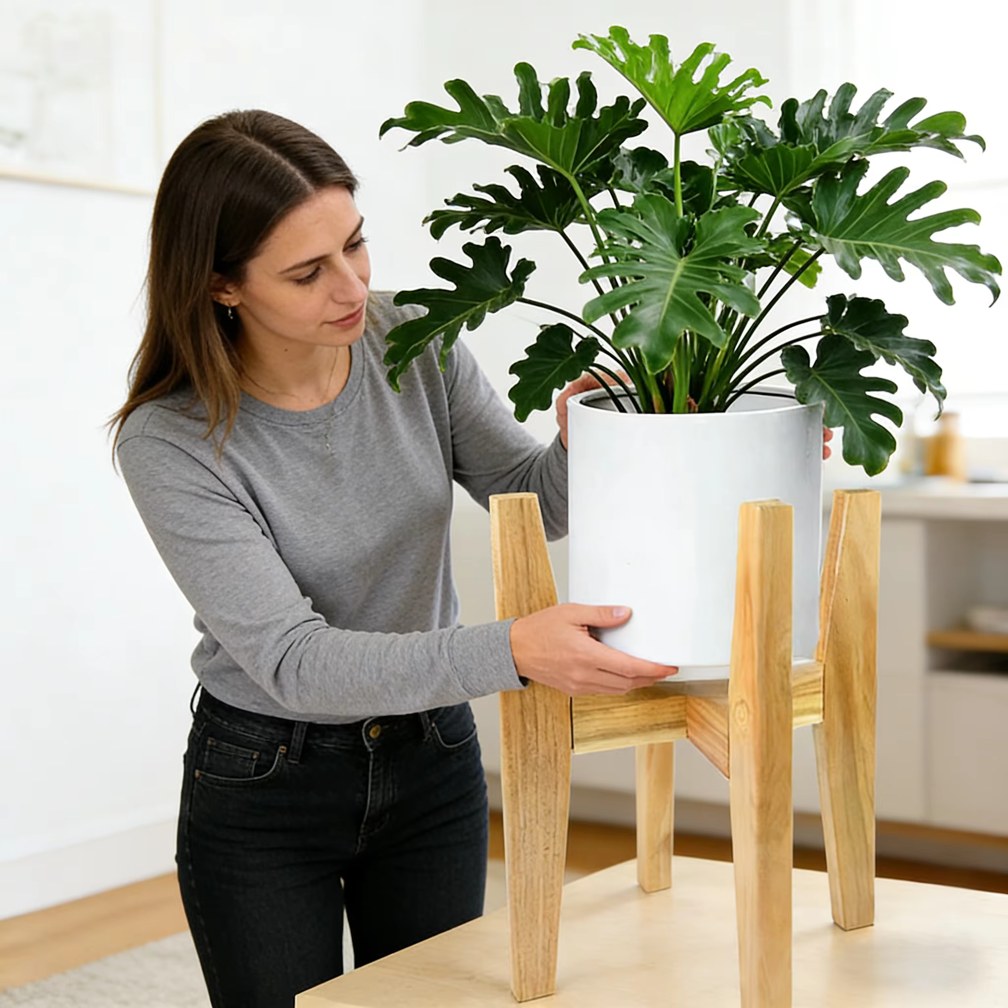 Support à fleurs en bois, support à plantes carré, support extensible, support pour bonsaï, plateau