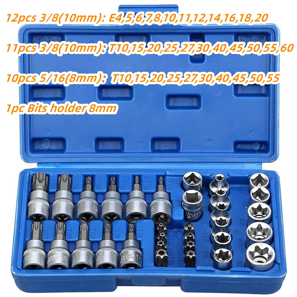 Jeu de douilles et d'embouts Torx Star de haute qualité, 34 pièces, mâles/femelles, embouts de sécur