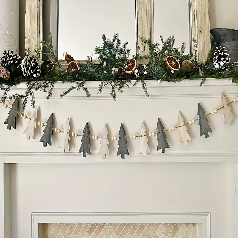 Couronne de perles en bois artificiel rustique, 12 arbres, guirlande de noël pour décoration de vaca