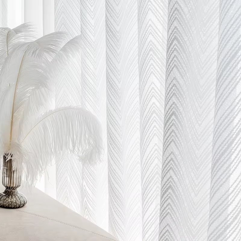 Rideaux transparents blancs géométriques modernes, pour salon, fenêtre ondulée, Tulle, Voile, glands