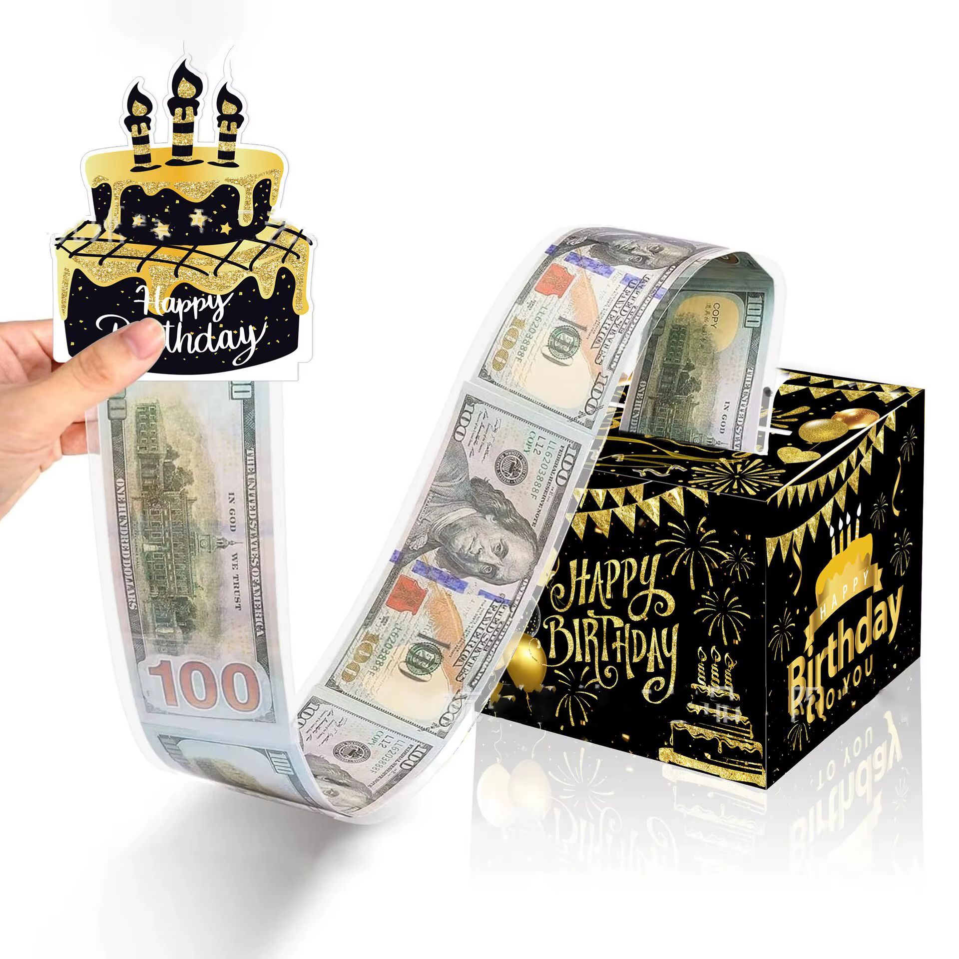 1 boîte cadeau d'anniversaire avec carte gâteau, boîte à monnaie amusante, cadeaux d'anniversaire cr