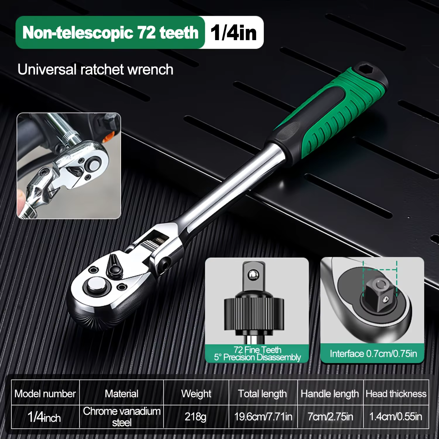 Jeu de clés à cliquet à 72 dents, acier au chrome vanadium, mécanisme bidirectionnel automatique, ex
