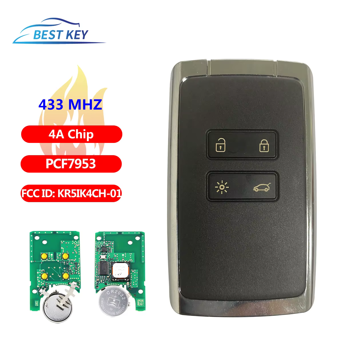 Clé télécommande intelligente à 4 boutons, alarme de voiture, Renault Megane 4, Keyless Go, entrée, 