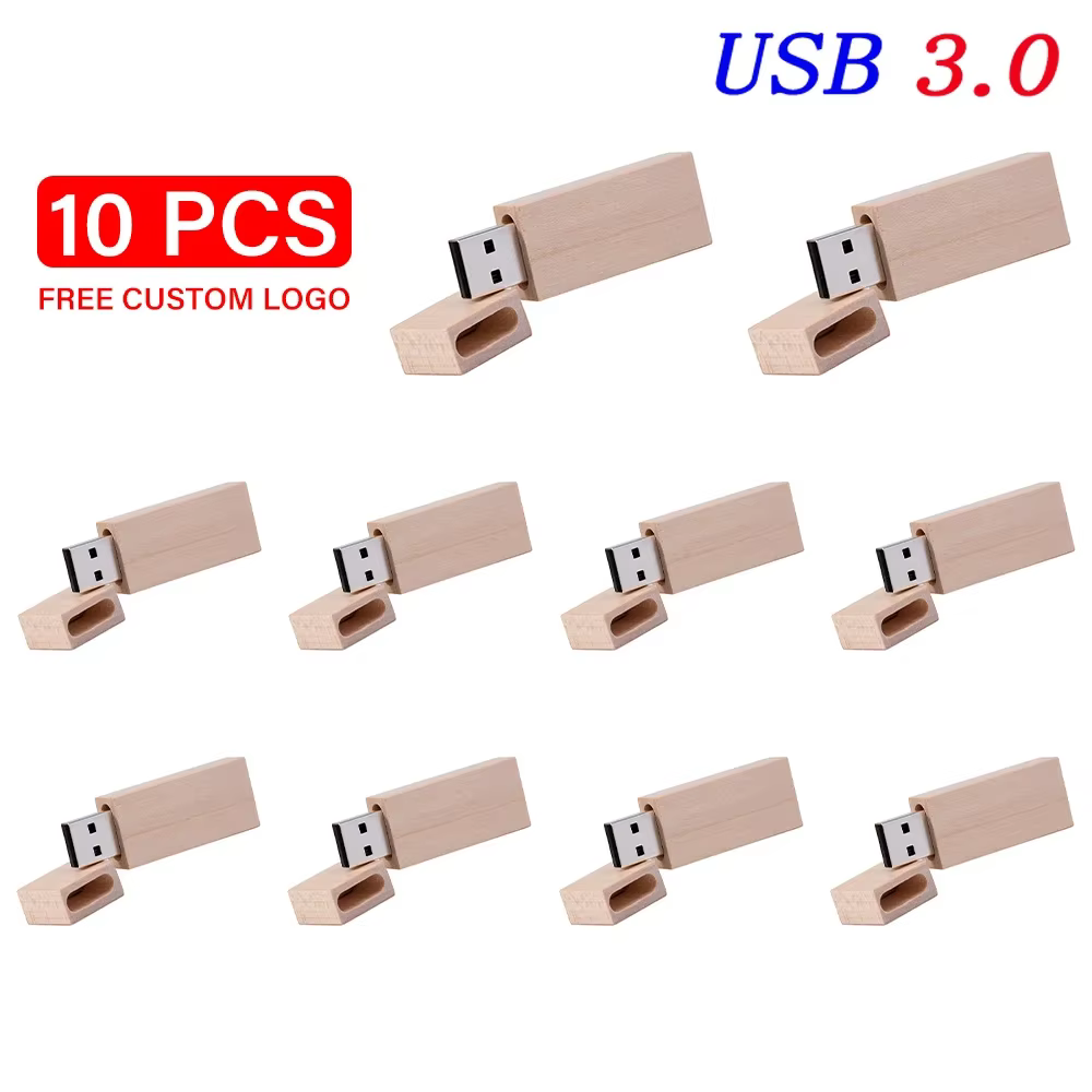 10 PCS LOT USB 3.0 LOGO personnalisé gratuit USB en bois avec boîte clé USB clé USB 4GB 8GB 16GB 32G