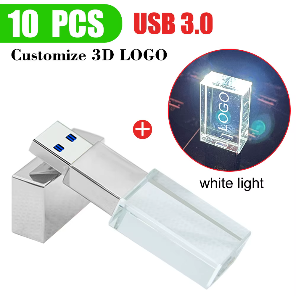 Clé USB en cristal avec logo personnalisé, clé USB 3.0, cadeau de mariage, 4 Go, 16 Go, 32 Go, 64 Go