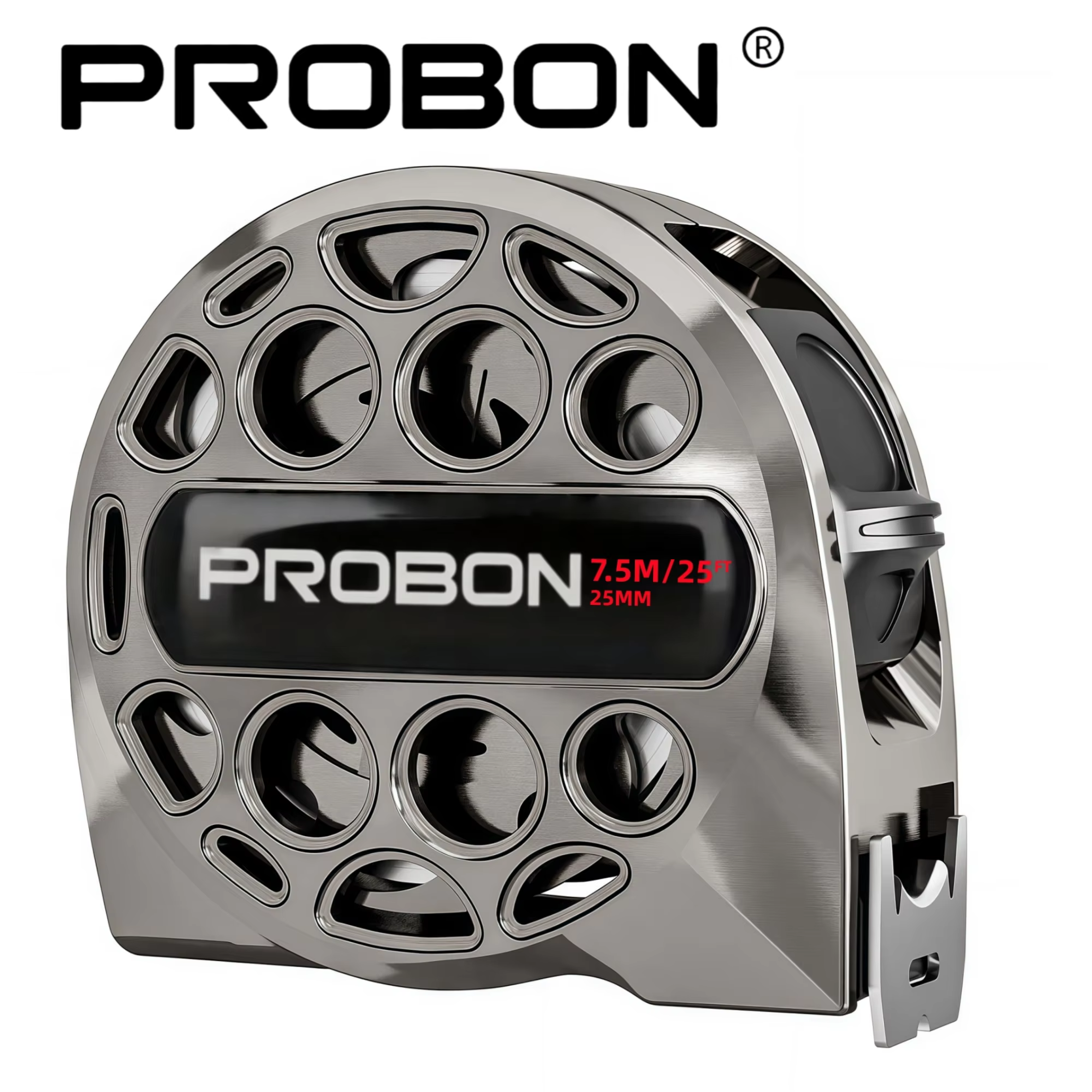 PROBON Mètre Ruban Gris Froid - Étanche, Double Système Métrique/Impérial, Haute Précision, Résistan
