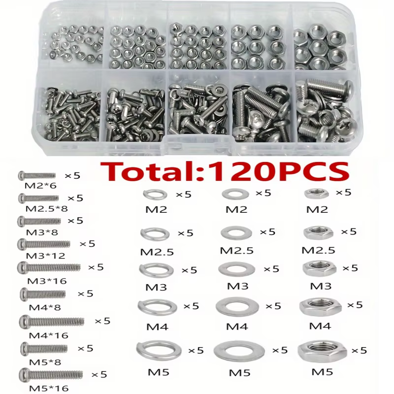 Kit d'écrous et de boulons hexagonaux - 320 pièces/120 pièces, taille métrique durable M2 - M5, kit