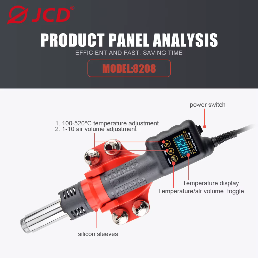 JCD pistolet à Air chaud à souder tout-en-un 750W Micro Station de soudage LED sèche-cheveux numériq