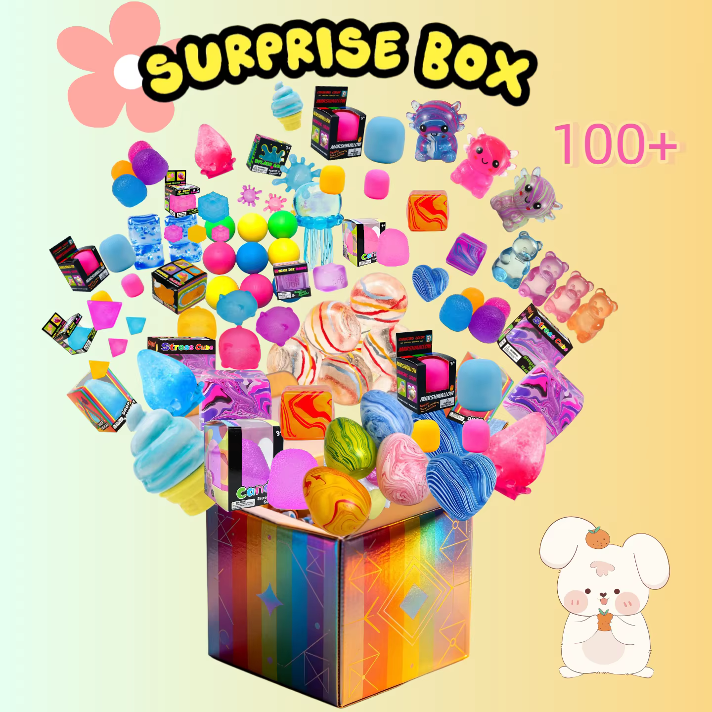 Boîte surprise de plus de 100 jouets, figurines squishy variées, boîte mystère amusante, jouets anti