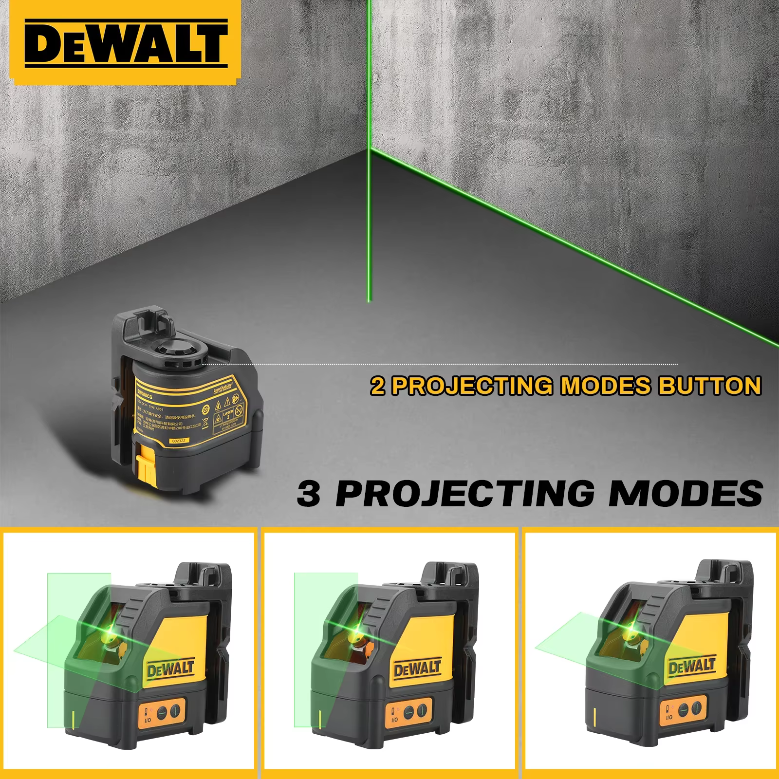 DEWALT niveau Laser 2 lignes lignes transversales lumière verte nivellement automatique niveau Laser