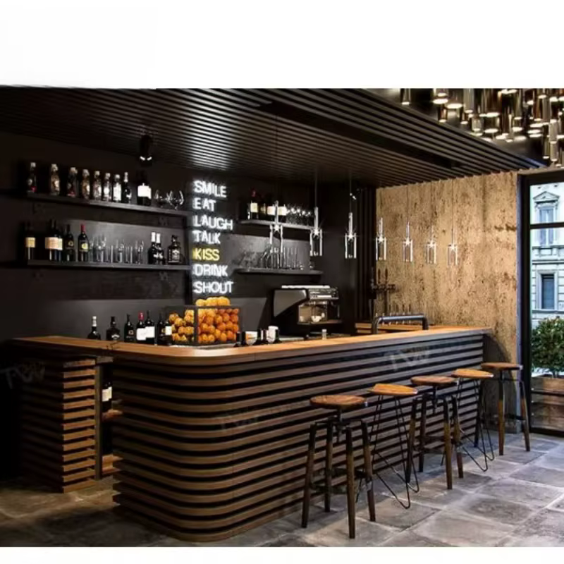 Comptoir de bar à vin moderne personnalisé de haute qualité, design de comptoir de bar pour restaura