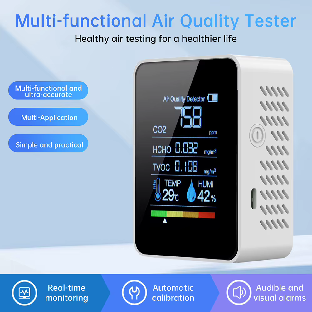 Moniteur numérique de qualité de l'air, détecteur de CO2 HCHO TVOC, testeur de température et d'humi
