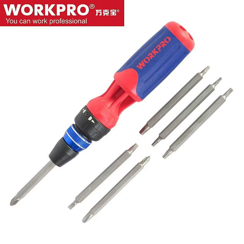 Tournevis à cliquet WORKPRO 12-en-1, embouts S2, hexagonaux 1/4'', poignée ergonomique nid d'abeille