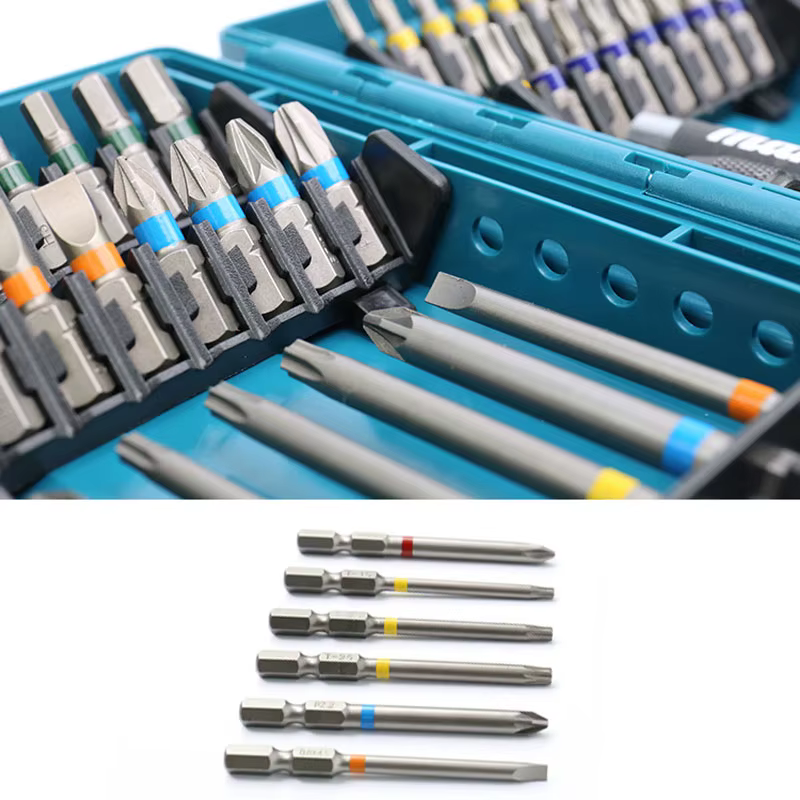Makita B-55697 Jeu d'embouts de tournevis électriques 43 pièces, Type de fleur croisée à code couleu