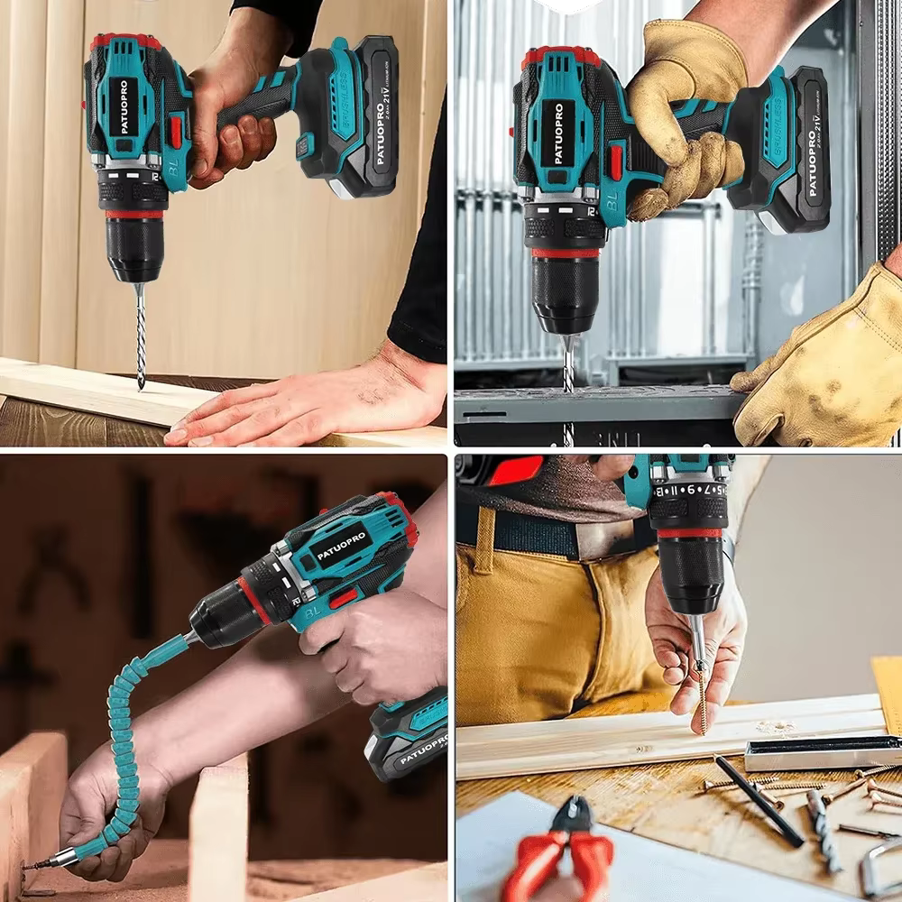 PATUOPRO – perceuse électrique sans fil sans balais, 10mm, mandrin métallique à 2 vitesses, tournevi