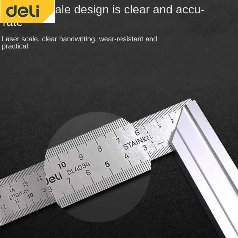 DELI – règle d'angle à 90 degrés en acier inoxydable, règle en forme de L, outil de mesure Double fa