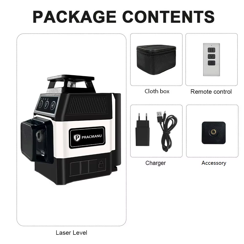 Pracmanu Mini 12 lignes niveau Laser 3D 360 niveau Laser à lignes transversales horizontales et vert