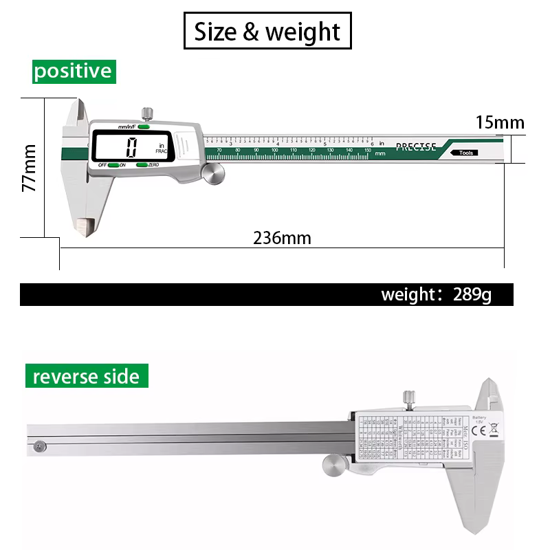 ET50 150mm Numérique Caliper En Acier Inoxydable Fraction/MM/Pouces 0.01mm Haute Précision pour Comp