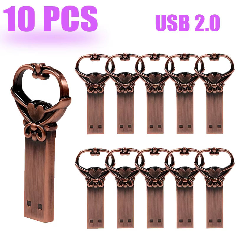 10 PCS LOT Pen Drive 128GB clé en forme d'amour USB 64GB Style rétro clé USB cadeau créatif 32GB Min