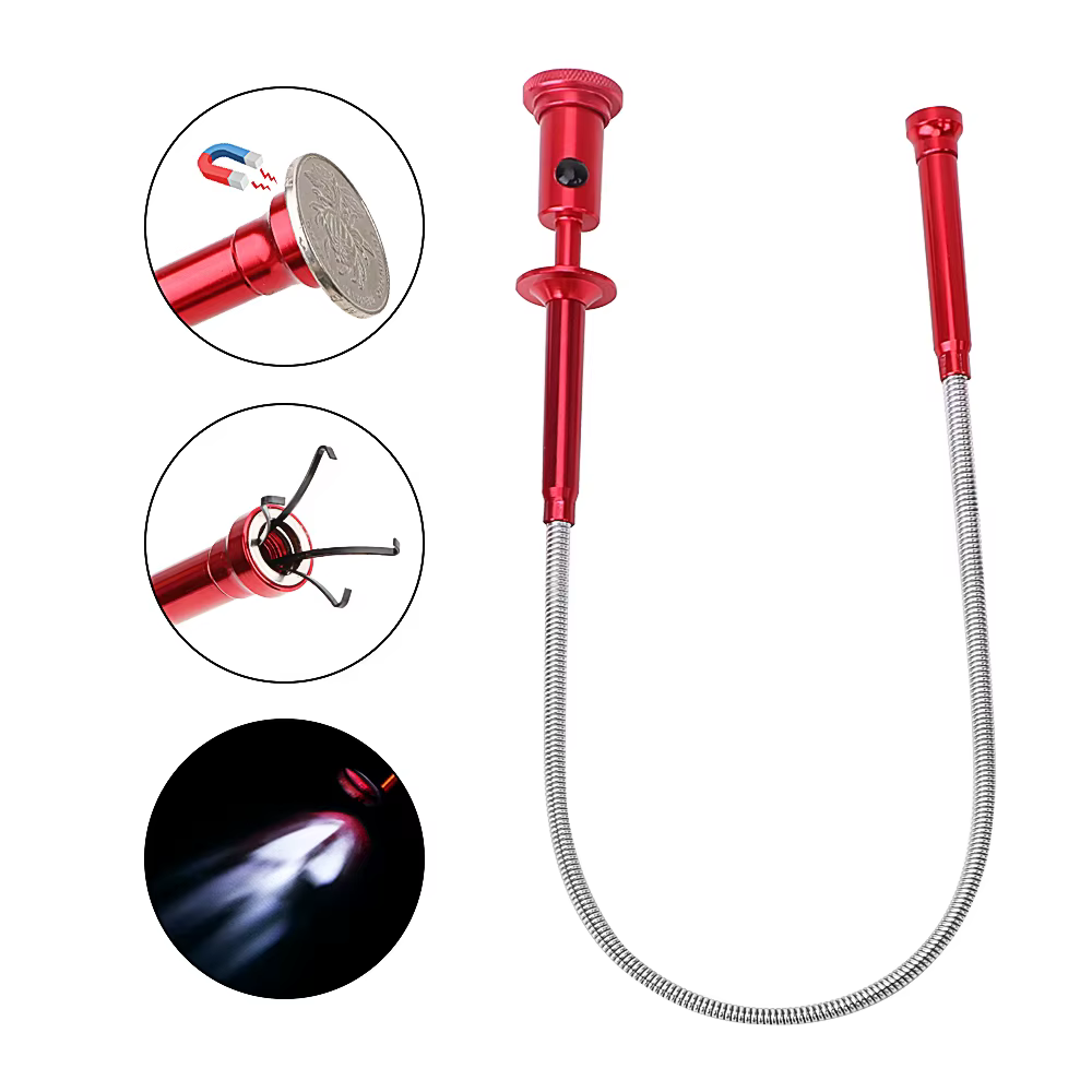 Outil de ramassage Flexible, aimant magnétique à longue poignée à ressort + 4 griffes + lumière LED,