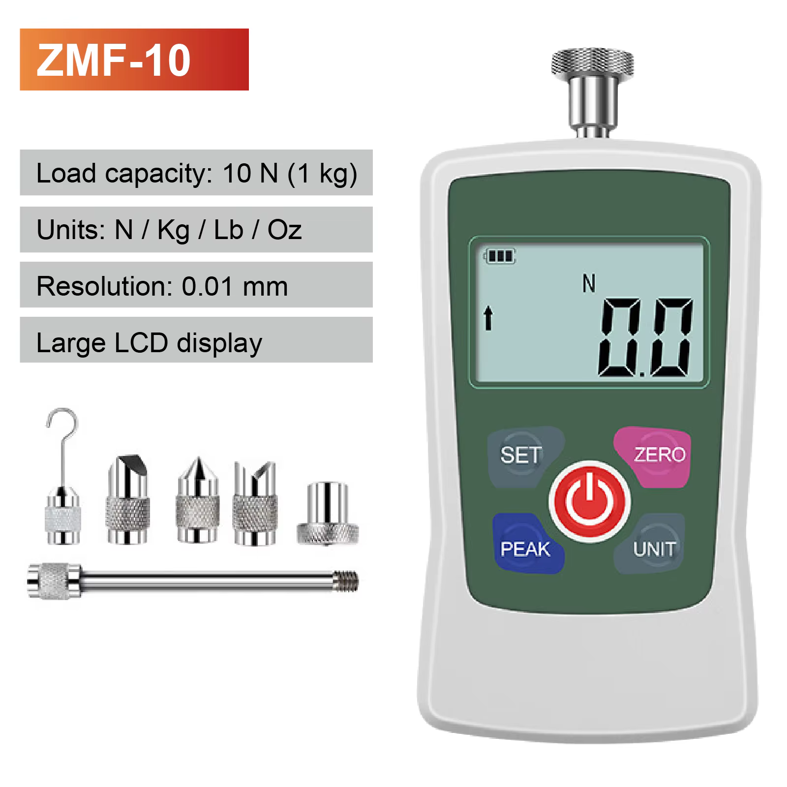 Dynamomètre Numérique ZMF 500N Portable avec Écran LCD et 4 Unités de Mesure pour Usage Industriel e