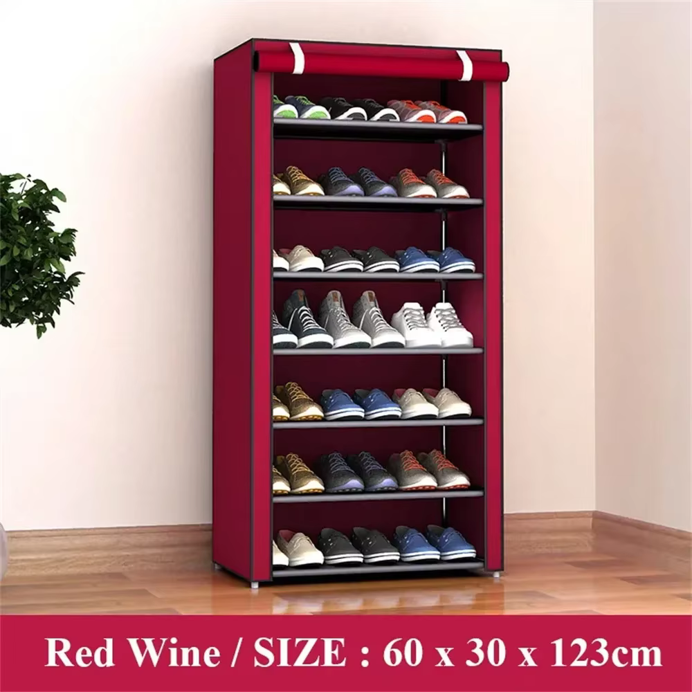 Support de chaussure multicouche T1 en tissu non tissé, étagère anti-poussière pour couloir et entré