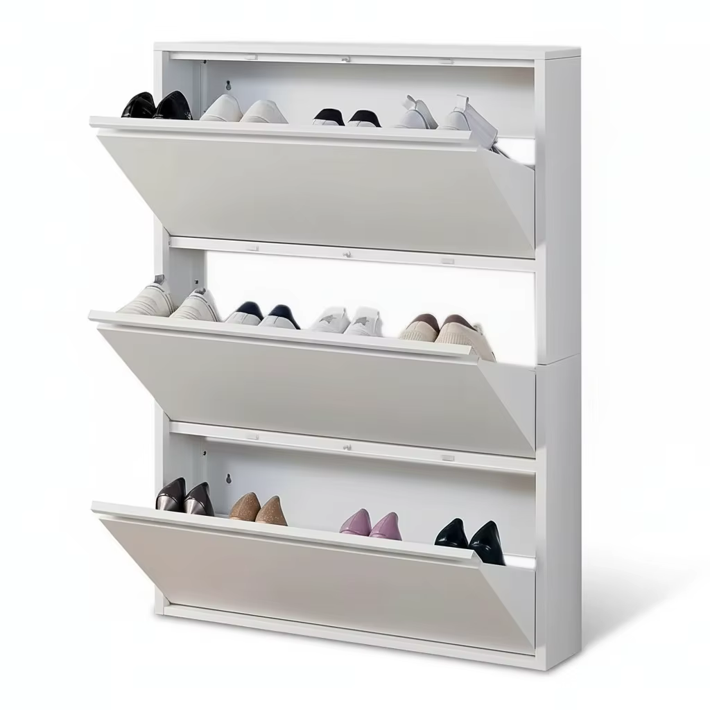Armoire à chaussures avec 3 tiroirs rabattables, étagère à chaussures dissimulée en MDF, rangement m