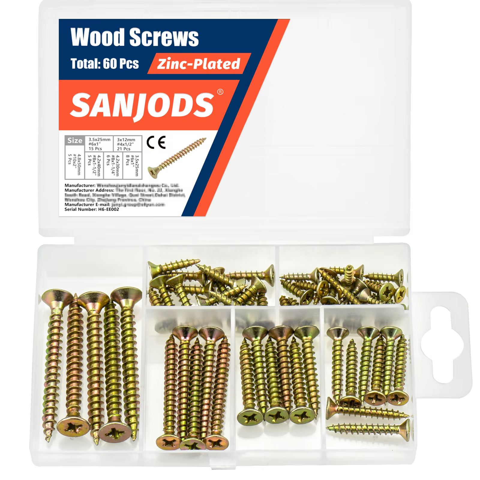 Kit de vis à bois de haute dureté (6 tailles 60 pièces)-filetage grossier à tête plate Phillips-pour
