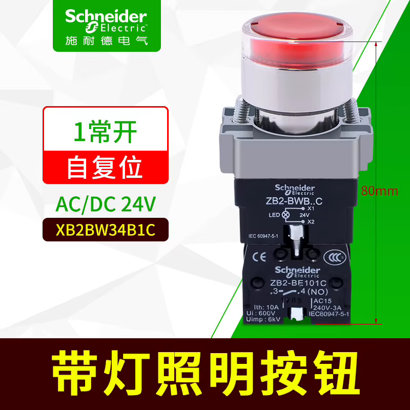 Schneider Electric interrupteur à bouton-poussoir lumineux à réinitialisation automatique XB2BW33B1C