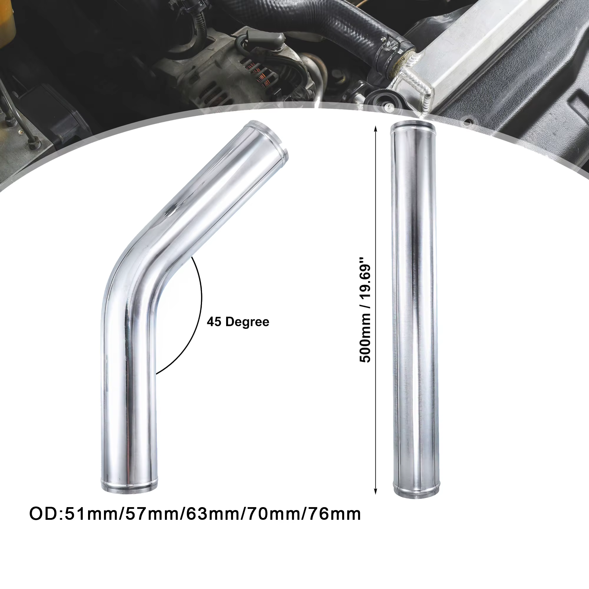 Uxcell Tube en alliage d'aluminium OD 51/57/63/70/76mm tuyau de refroidisseur intermédiaire tuyau d'