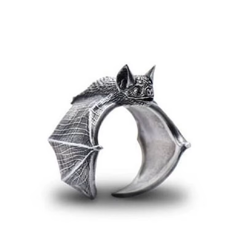 Bague chauve-souris noire rétro pour homme, 3 couleurs, argent, punk de rue, gothique, réglable, bij