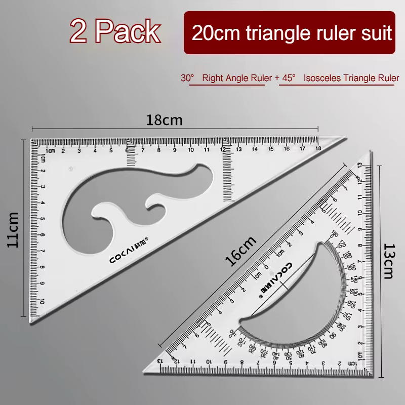 Règle triangulaire multifonctionnelle 2 pièces/ensemble, Angle de mesure de 30/45 degrés, règle tria