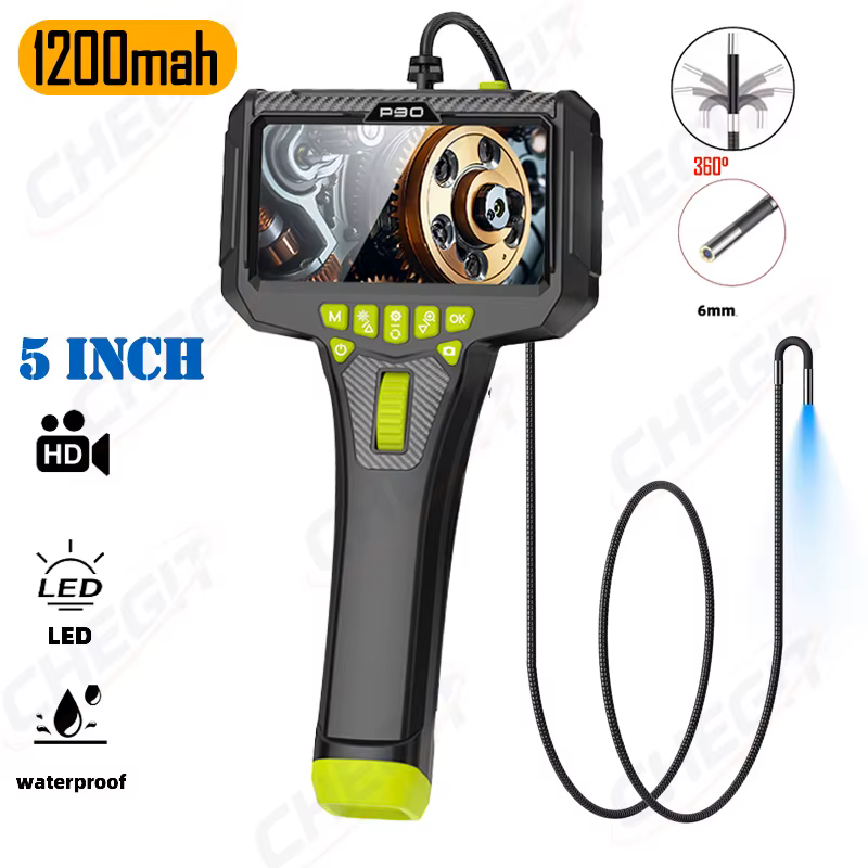 NOUVEAU 2026 Endoscope 5 pouces, Rotation bidirectionnelle à 360° ° Caméra industrielle 6 mm pour
