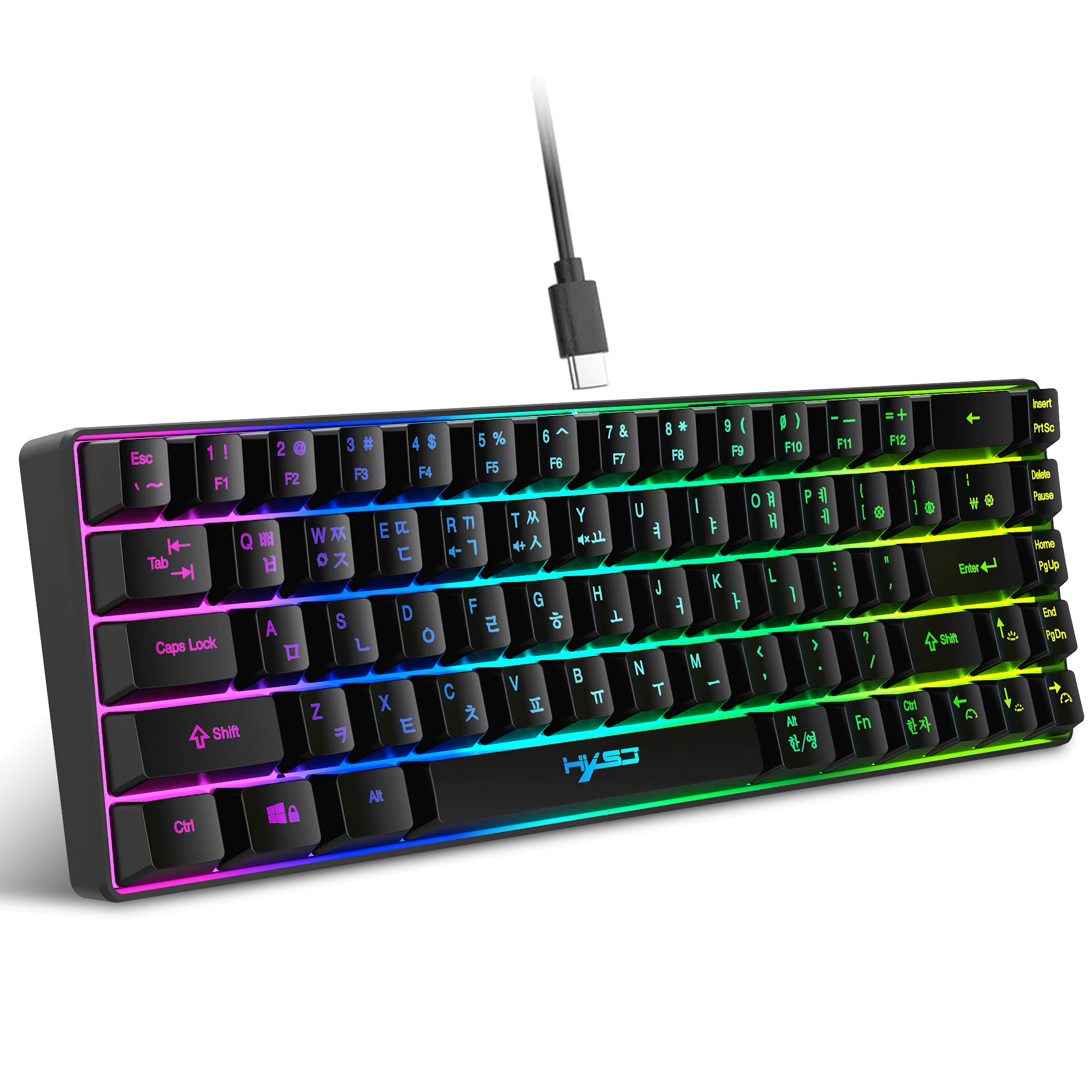 68 touches clavier de jeu USB filaire Portable 20 RGB rétro-éclairage coréen russe anglais clavier p