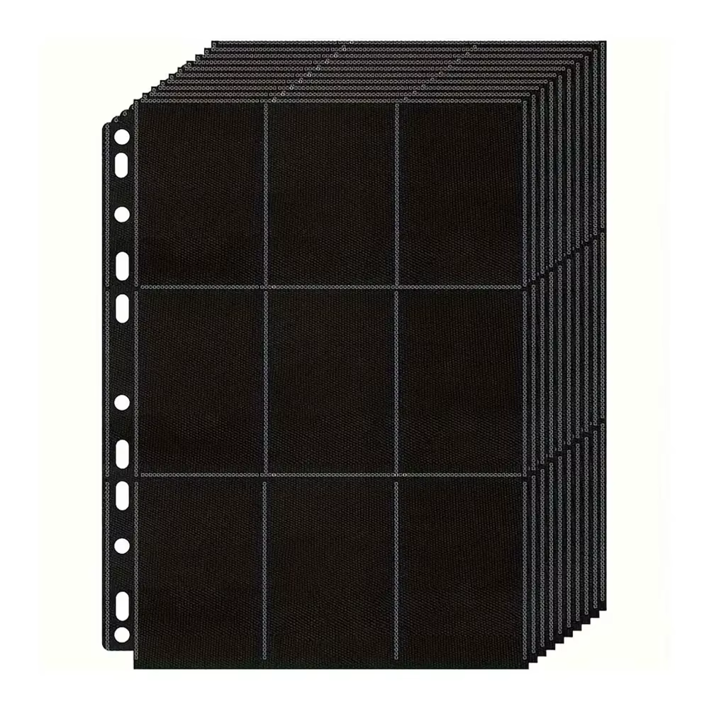 Paquet de 10 portefeuilles de rangement de pages de classeur de cartes à collectionner A4 noir à 9 p