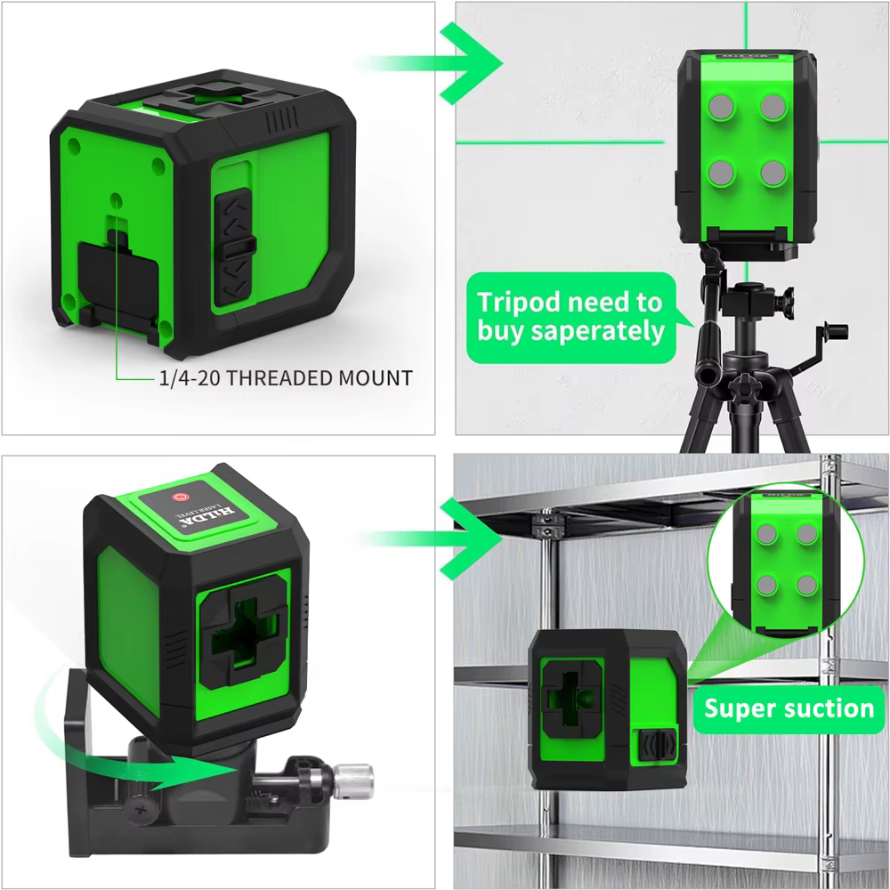 HILDA niveau Laser Instrument Laser vert à 2 lignes avec niveau mural magnétique Portable Support pr