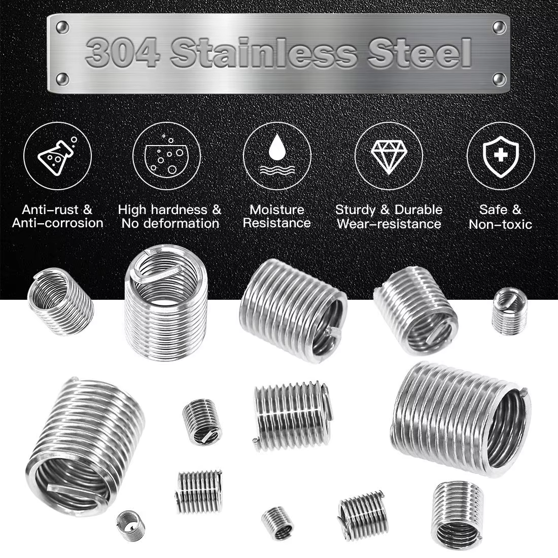 60Pcs Fil Fil Insert M3 M4 M5 M6 M8 M10 M12 Fixation Fil Insert En Acier Inoxydable Spirale Fil Vis 