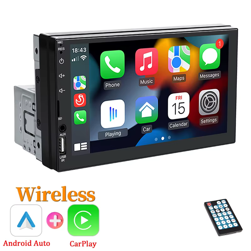 Hippcron 7 "1Din autoradio sans fil CarPlay Android Auto Bluetooth AUX USB universel multimédia lect