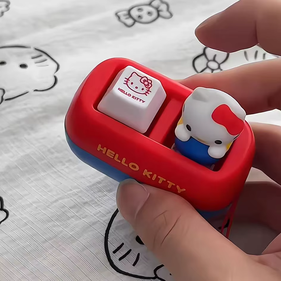 Porte-clés Anime Hello Kitty avec bouton vocal, jouet anti-stress en forme de bouton de clavier Kt C