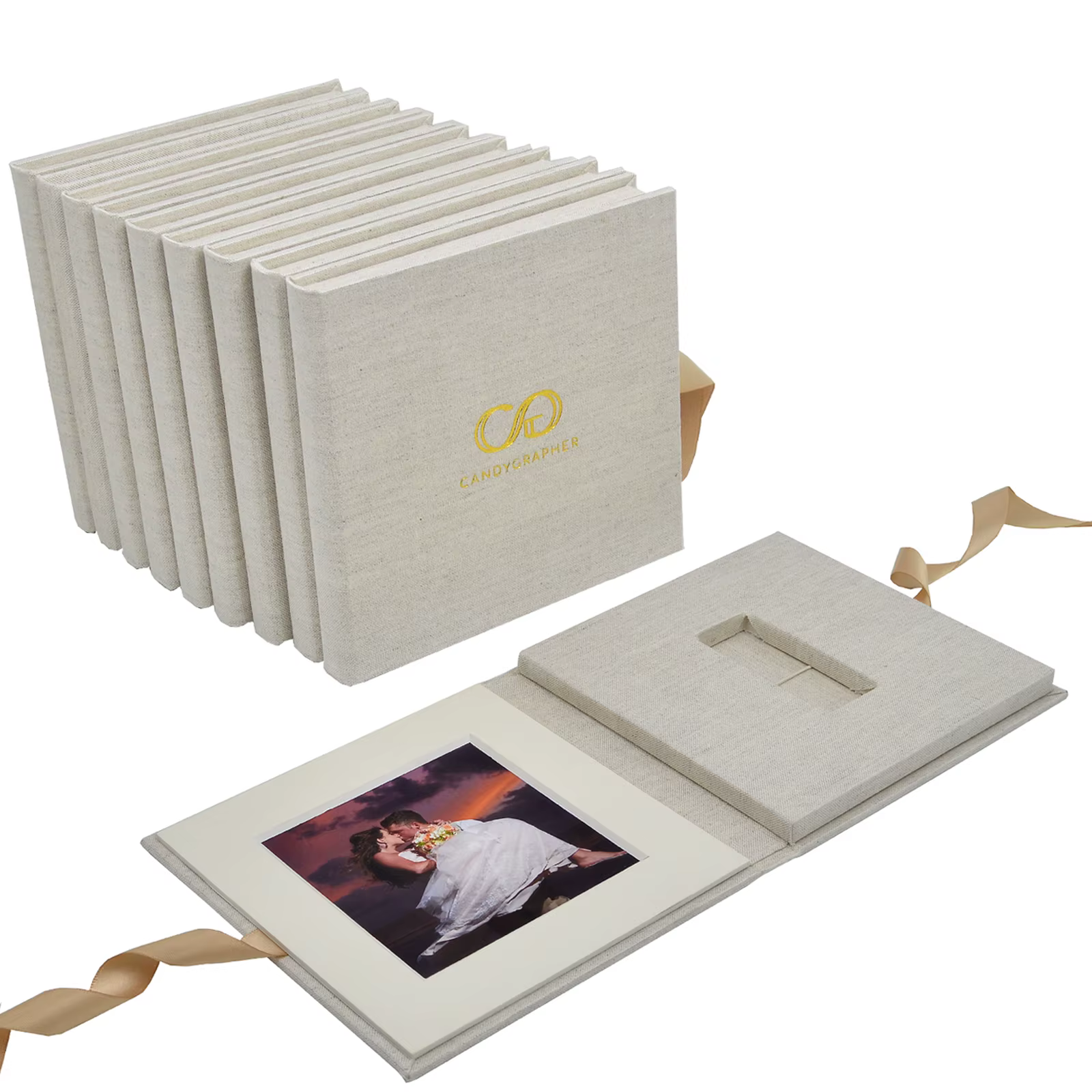 Boîtes USB en lin avec logo personnalisé avec cadre photo - Étui pour clé USB personnalisé - Emballa