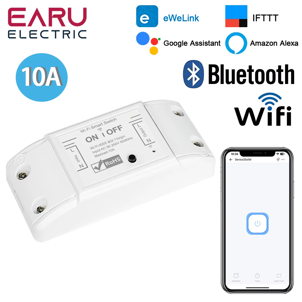 Module d'interrupteur intelligent WiFi Tuya eWeLink ZigBee 10A DIY Mini, commande vocale sans fil po